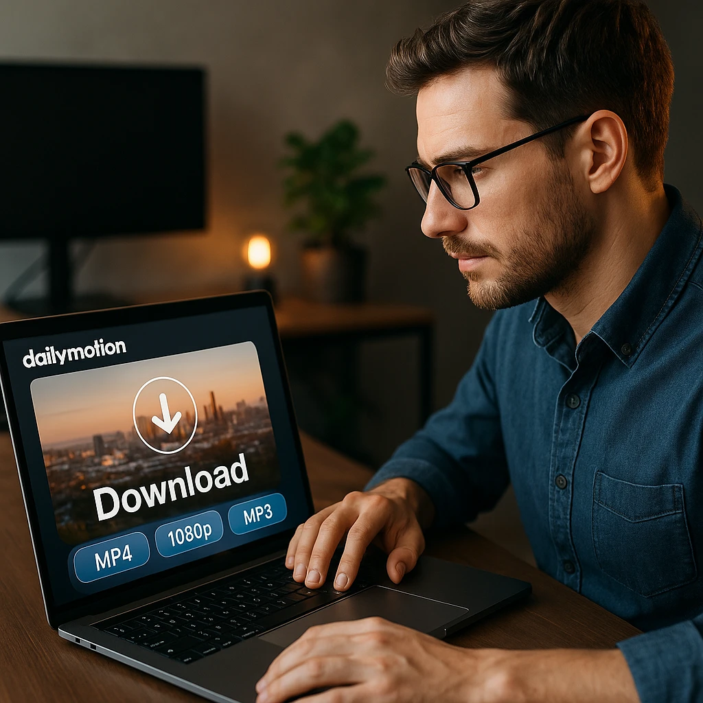 Professional downloading Dailymotion videos with multiple format options displayed on screen