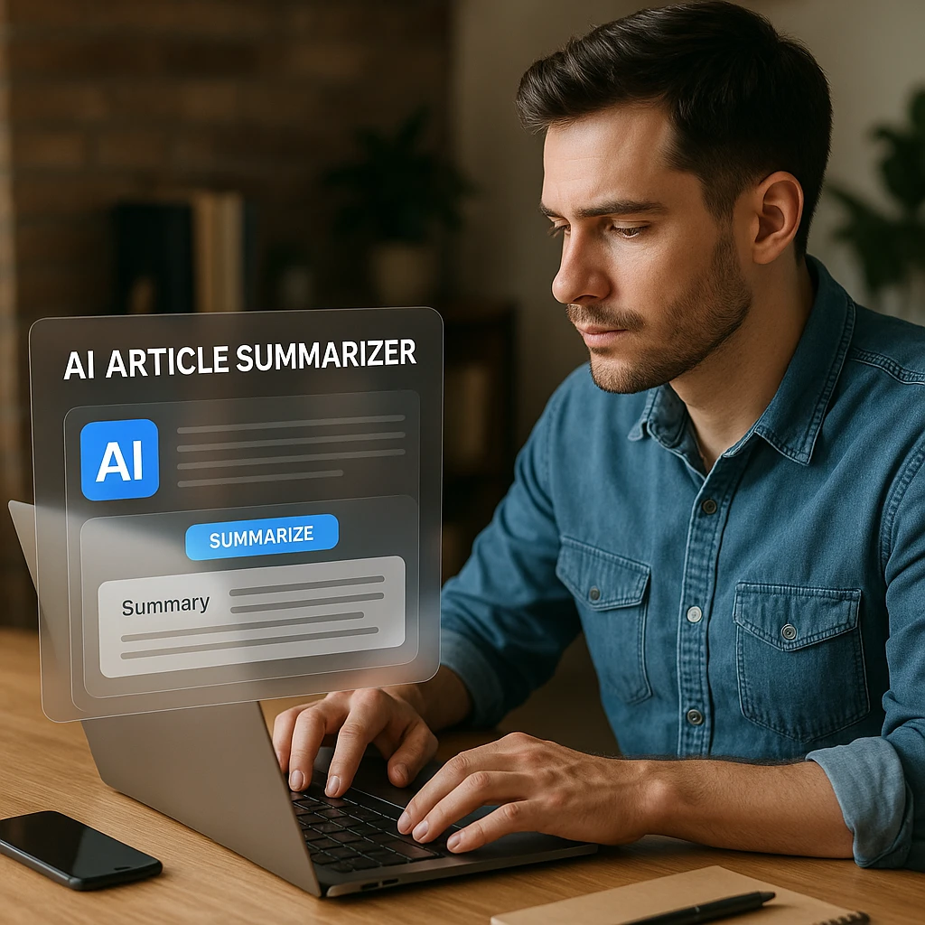 Academic researcher using AI summarization tools to analyze multiple research papers simultaneously