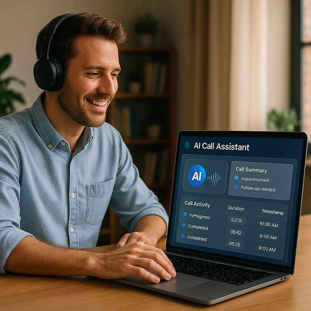 AI call assistant dashboard showing call management interface and automated answering features