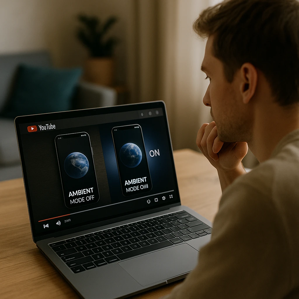 YouTube interface comparison showing ambient mode effect differences