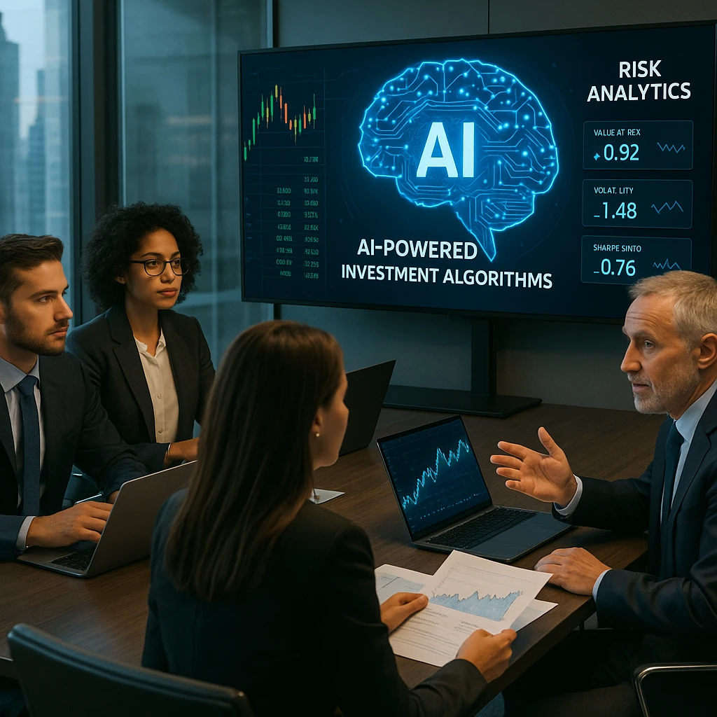 AI fintech companies executives analyzing financial algorithms