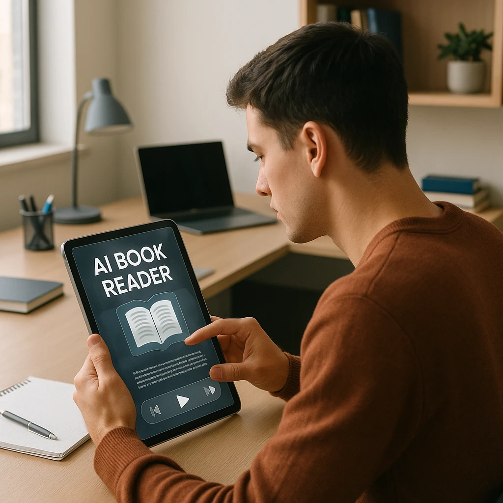 student using ai book reader on tablet