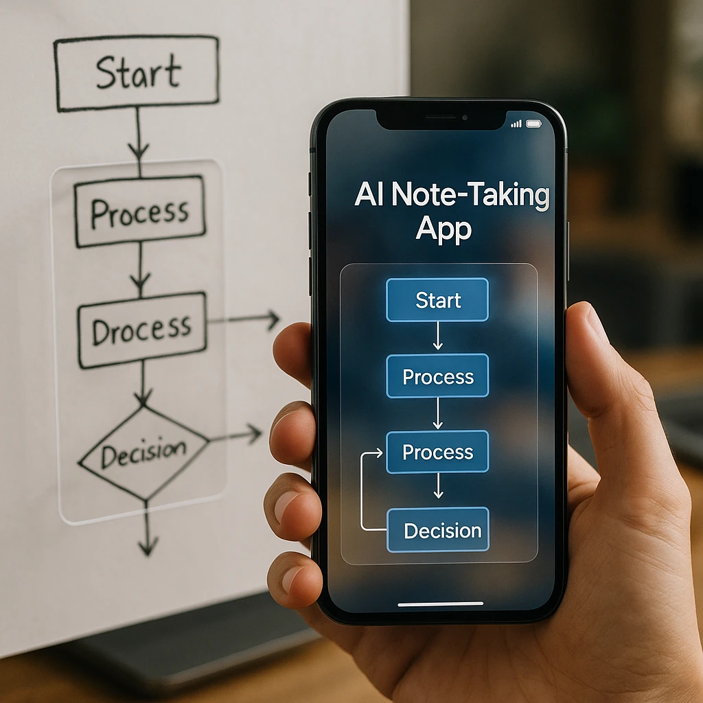 The OneNote app, one of the best note-taking apps for iPad, digitizes a whiteboard photo into a flowchart.
