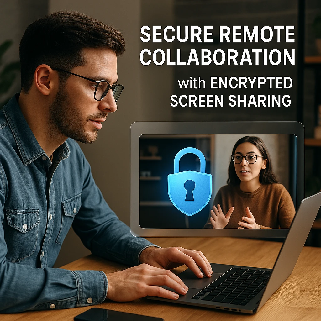 Secure remote collaboration with encrypted screen sharing and privacy protection