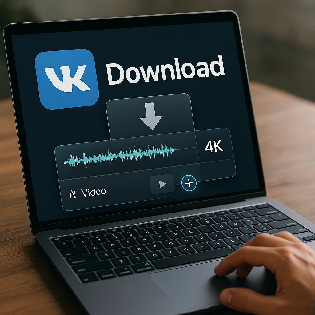User downloading VK video in 4K quality with audio stream merging interface