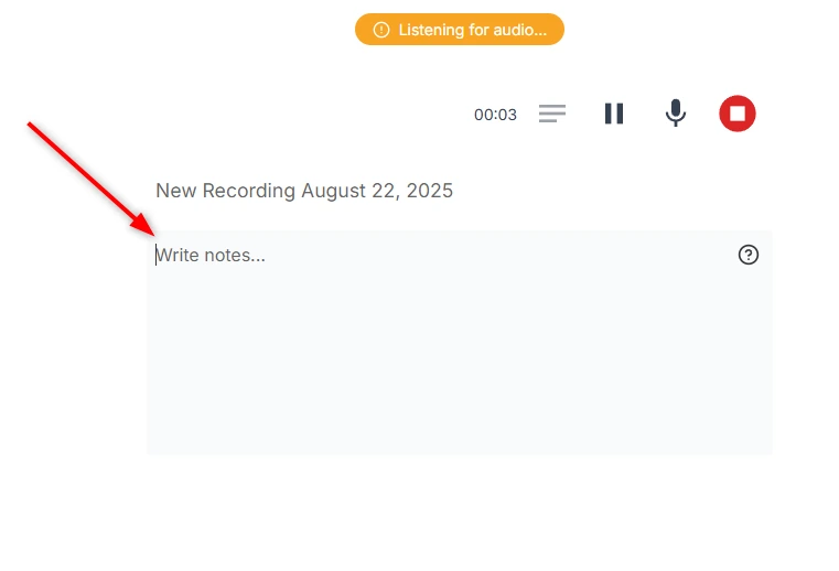 Live Meeting Notes AI Interface
