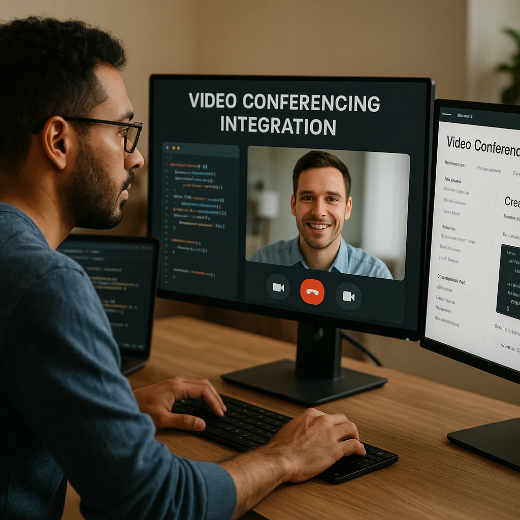 Video conferencing API integration dashboard showing developer tools and customization options