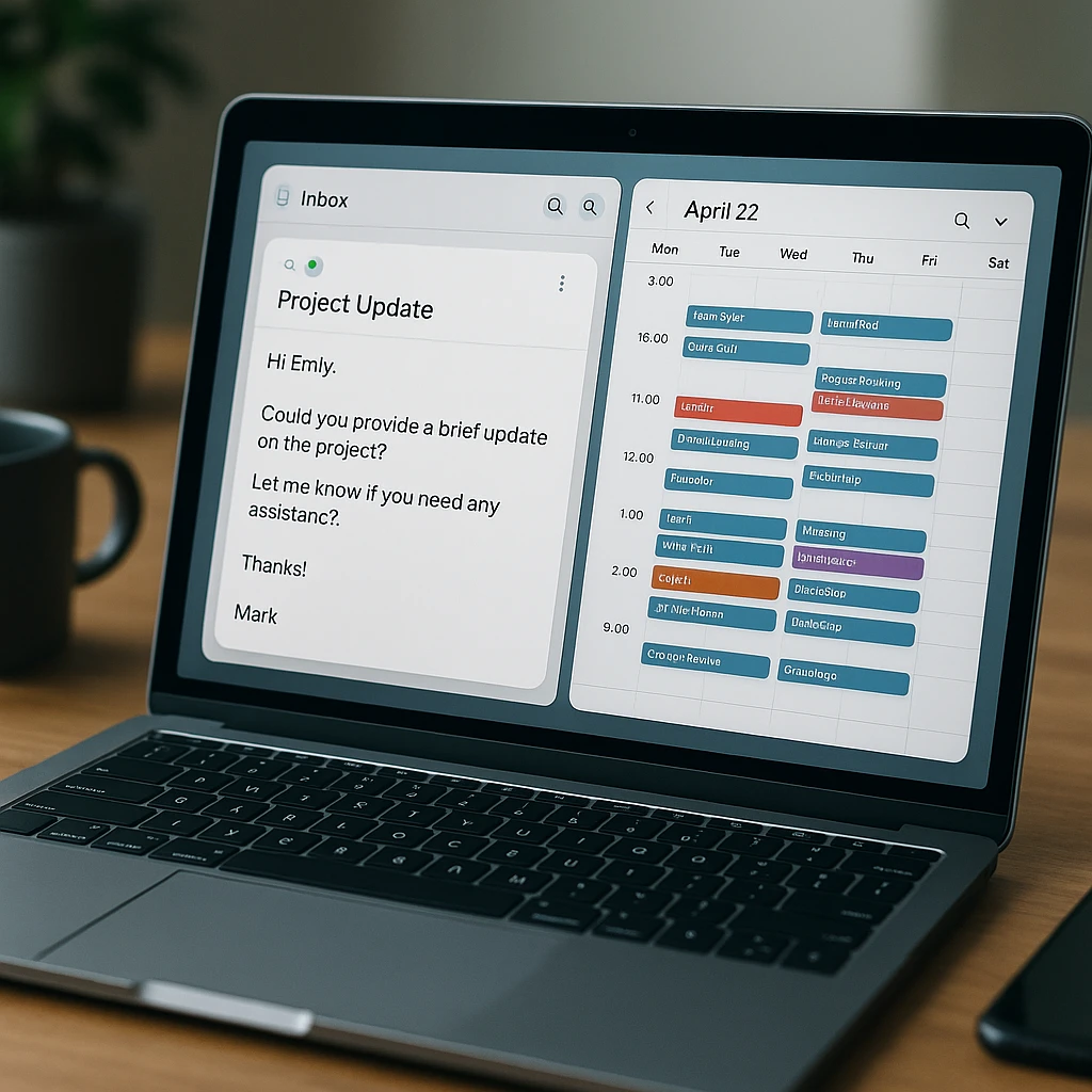 Clean minimalist email interface compared to cluttered calendar