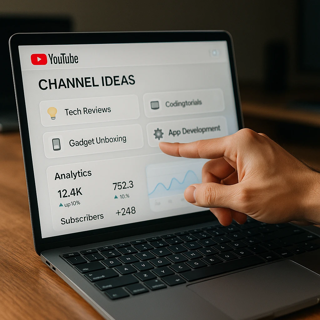 YouTube content creation dashboard with various channel ideas and analytics