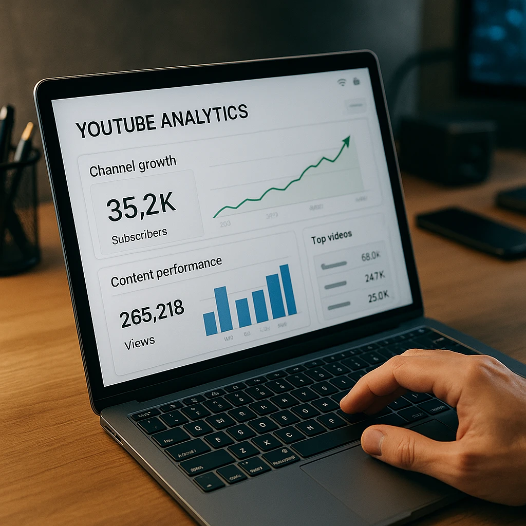 YouTube analytics dashboard showing channel growth and content performance metrics
